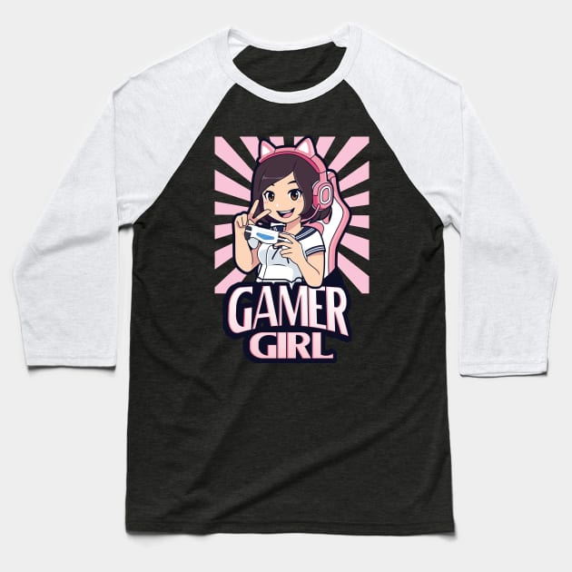 Anime Gamer Girl Gaming Girls Gift Baseball T-Shirt by Foxxy Merch